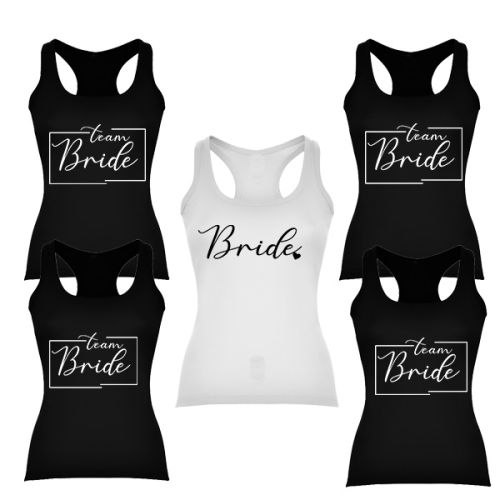 Rozlučkové black tielka Team Bride/Bride 