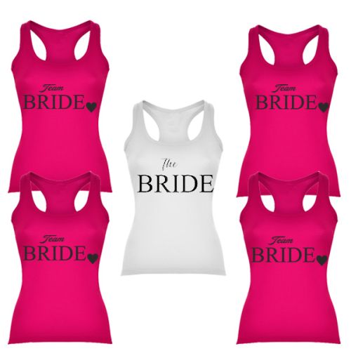 Rozlučkové pink tielka The Bride/Team Bride